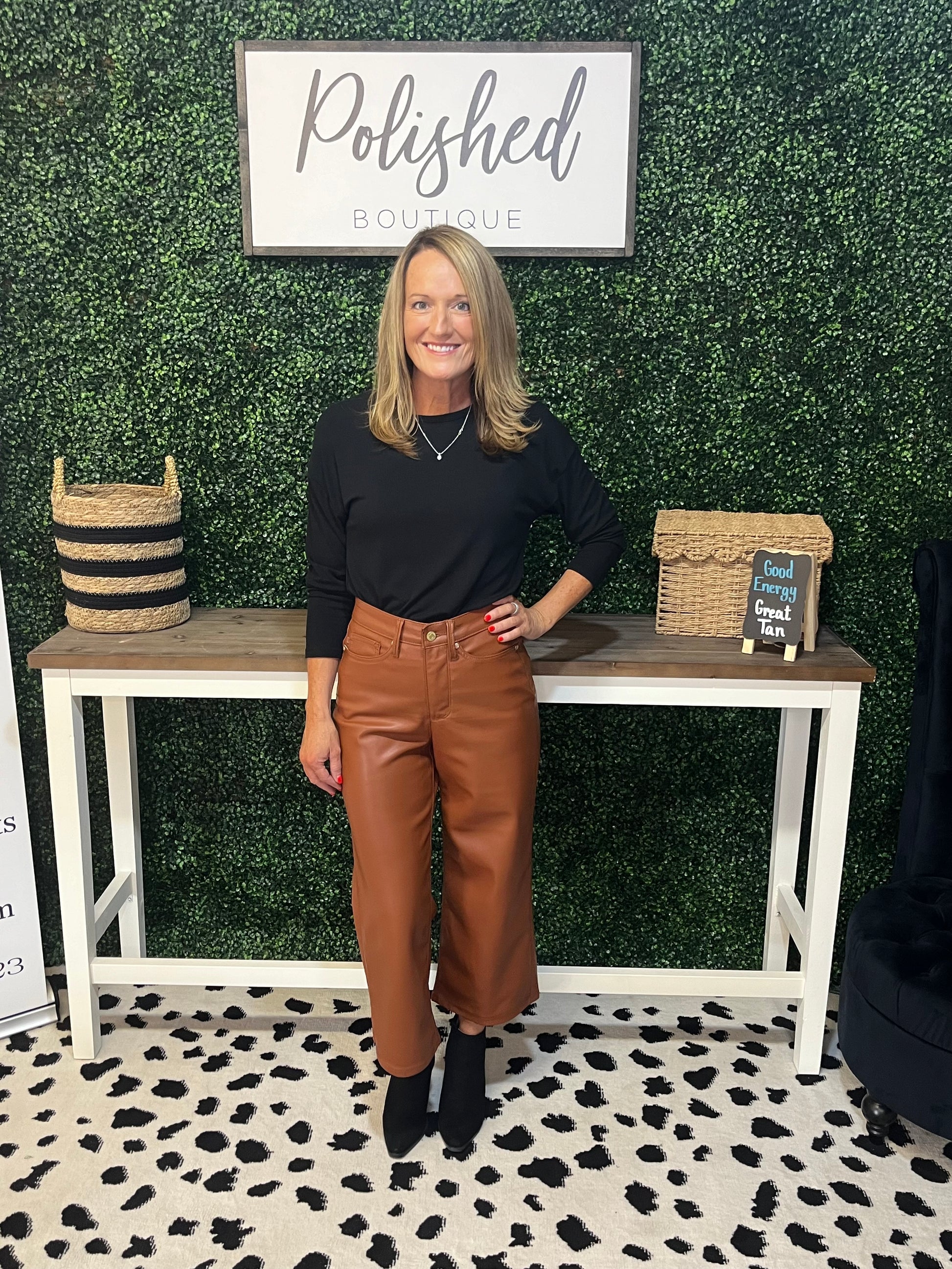judy blue dress pants Judy Blue 7/28 Straight Black Tanya Tummy Control Faux Leather Vegan Dress Pants
