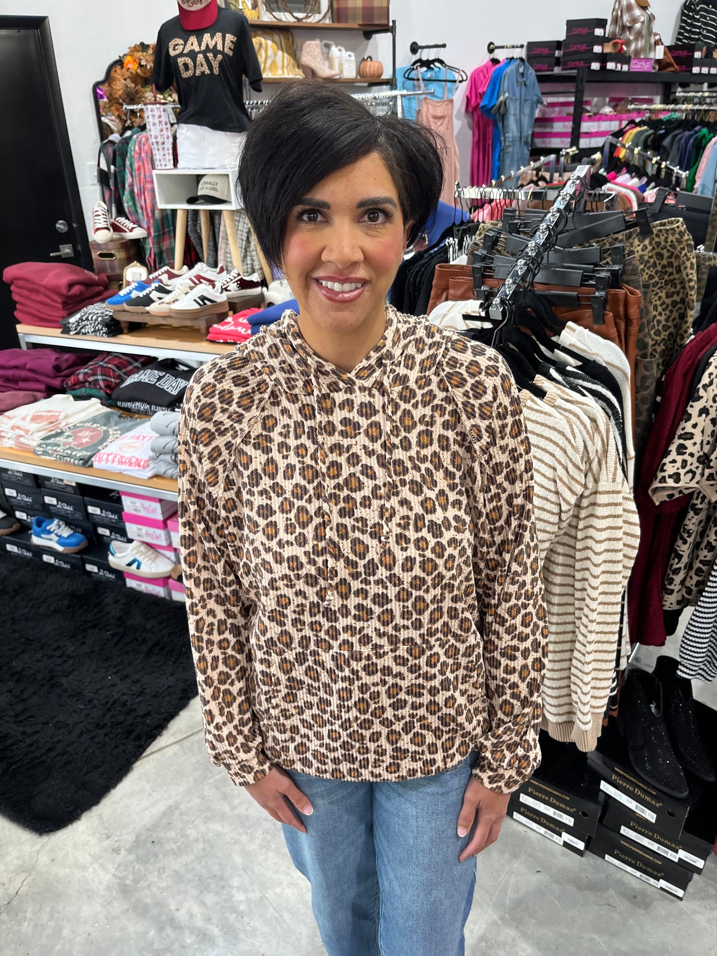 Ribbed Leopard Hoodie Top