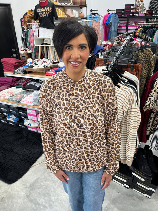 Ribbed Leopard Hoodie Top