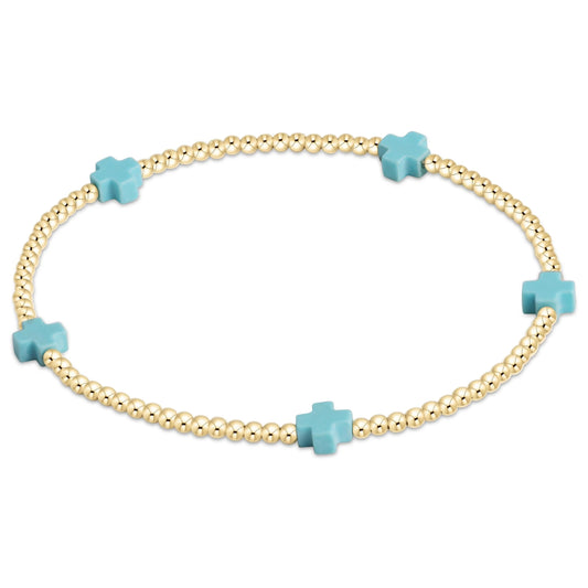 enewton egirl Signature Cross Small 2mm Gold Bracelet - Turquoise