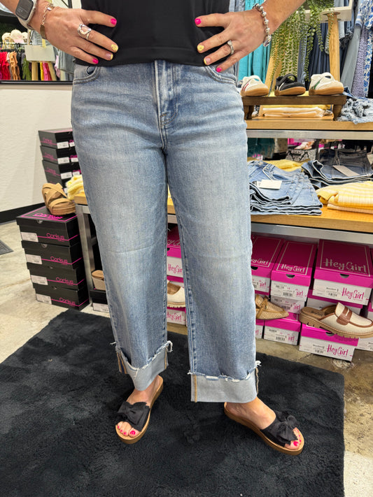 Risen High Rise Crop Boyfriend Cuffed Jeans