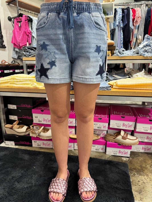 Risen Elastic Band Star Patched Shorts