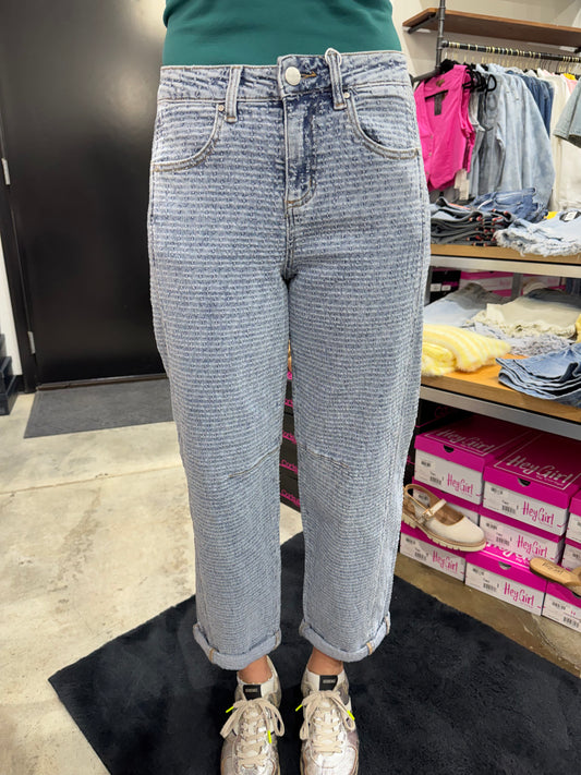 Risen Slouchy Barrel Textured Denim Jeans