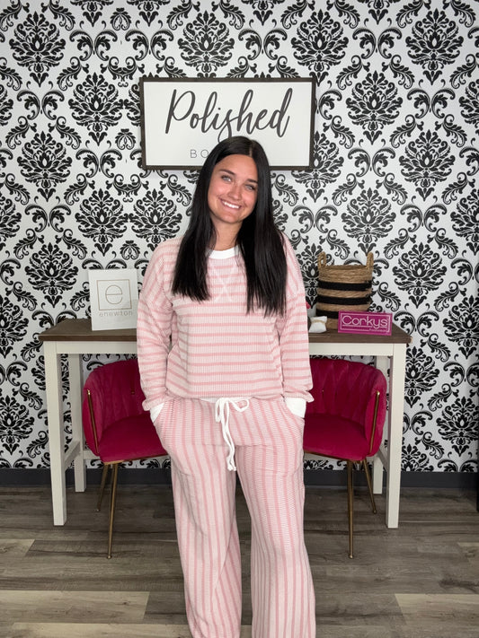 Zenana Raised Rib Striped Pullover & Pants Set