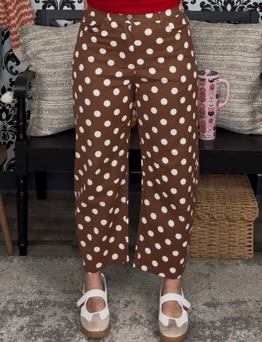 Polka Dot High Rise Straight Leg Pants