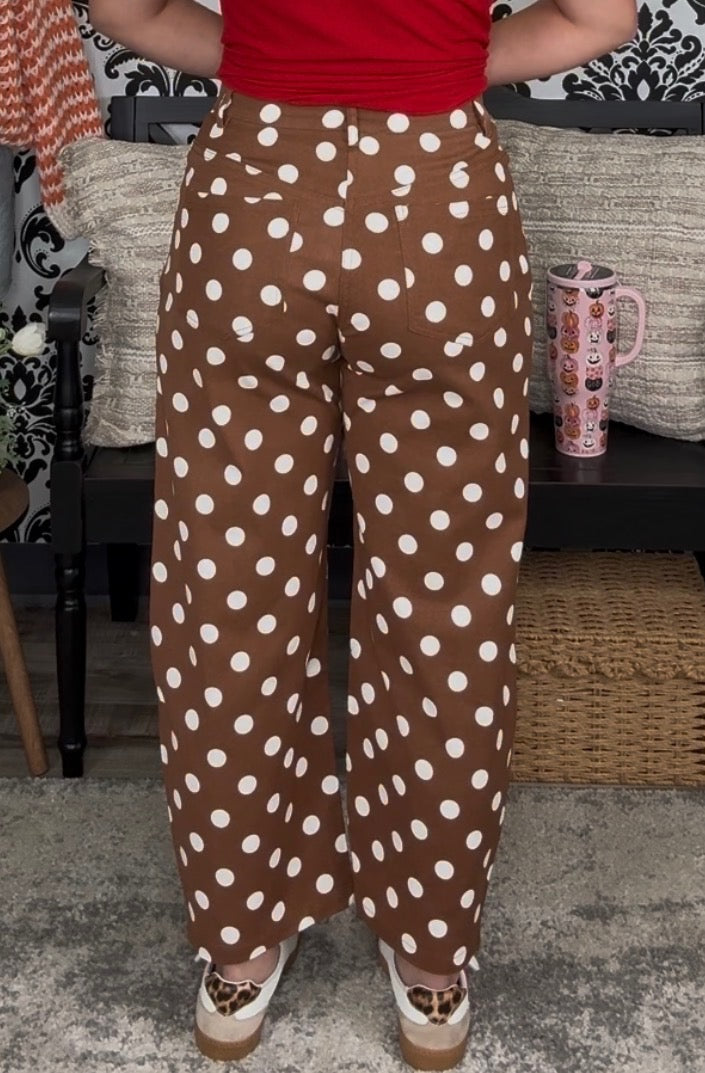 Polka Dot High Rise Straight Leg Pants
