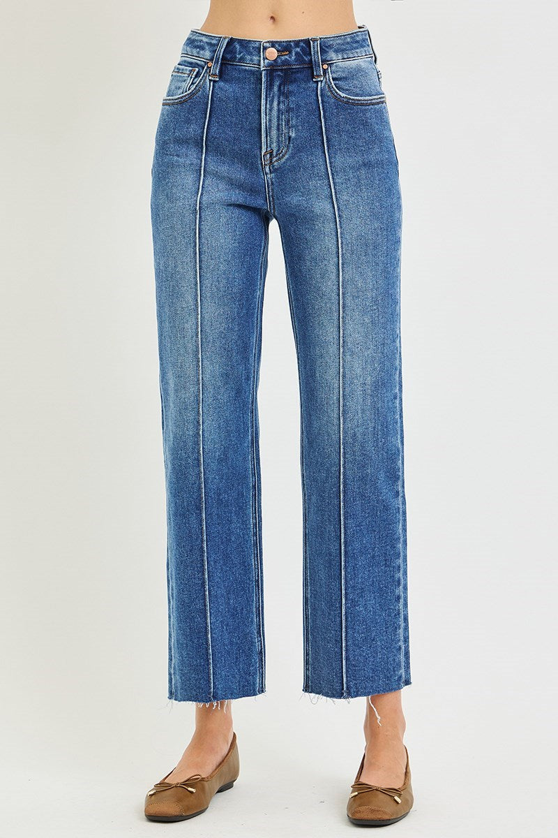 Risen HR Crop Straight Pintuck Denim Jeans