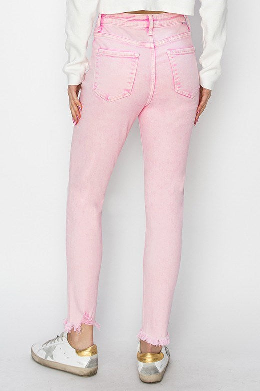 Risen Pink Acid Wash High Waist Skinny Jeans