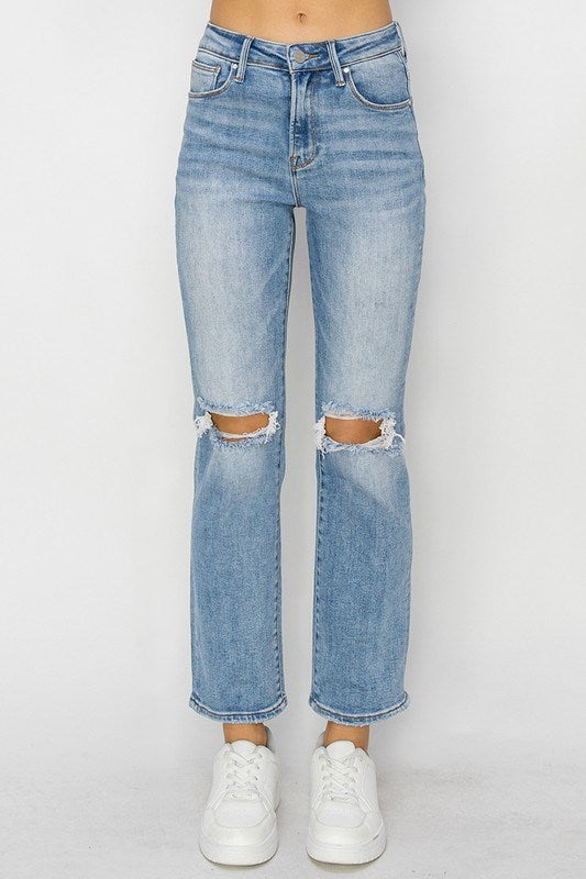 Risen High Rise Ankle Slim Straight Jeans