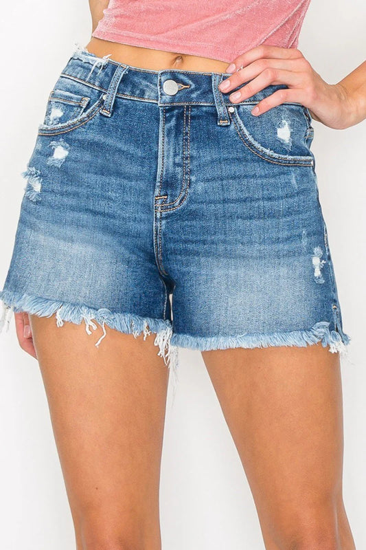 Risen Mid Rise Distressed Shorts
