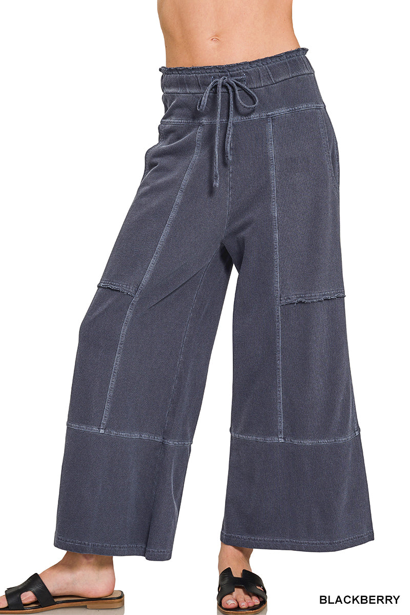 French Terry Washed Exposed Seam Wide Leg Pants