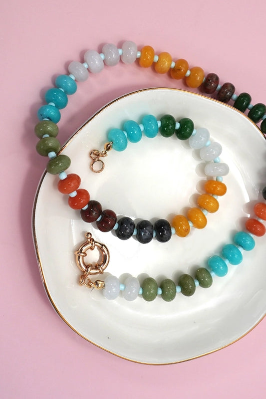 Natural Stone Charm Clasp Beaded Necklace