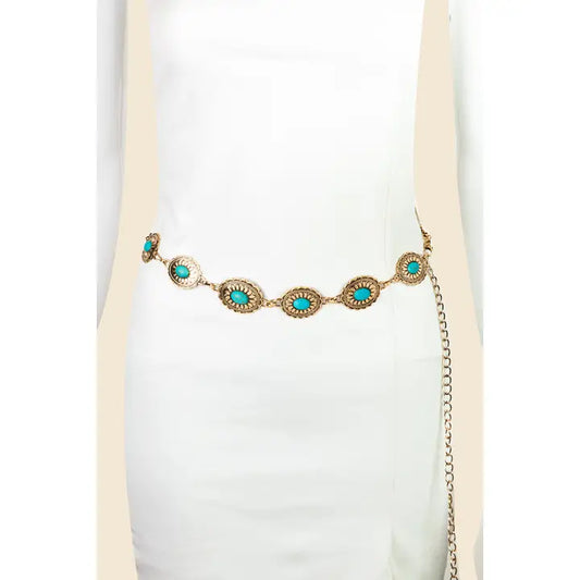 Floral turquoise Concho Disc Chain Belt