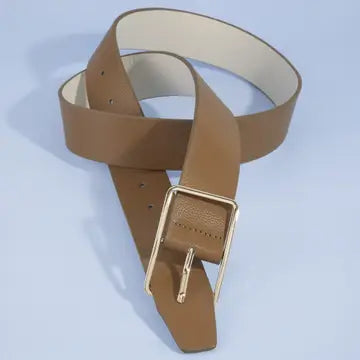 Wide Leather Belt With Square Buckle