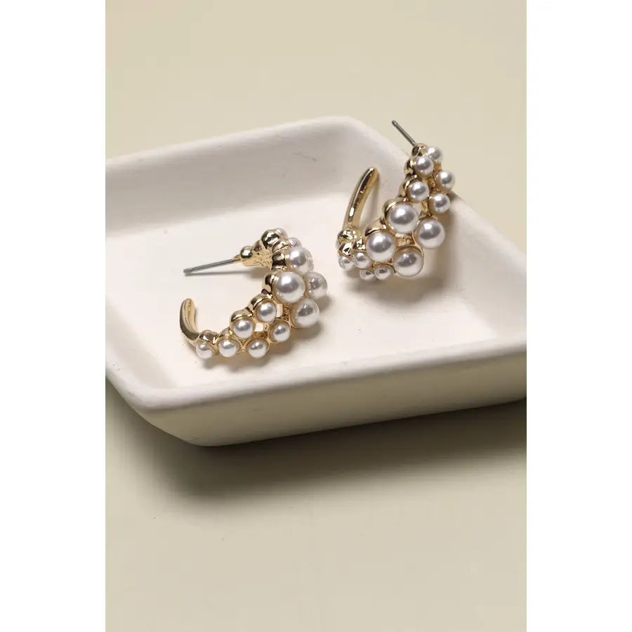 Double Row Pearl Hoop Earrings