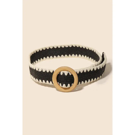 Wooden Round Buckle Braided Belt