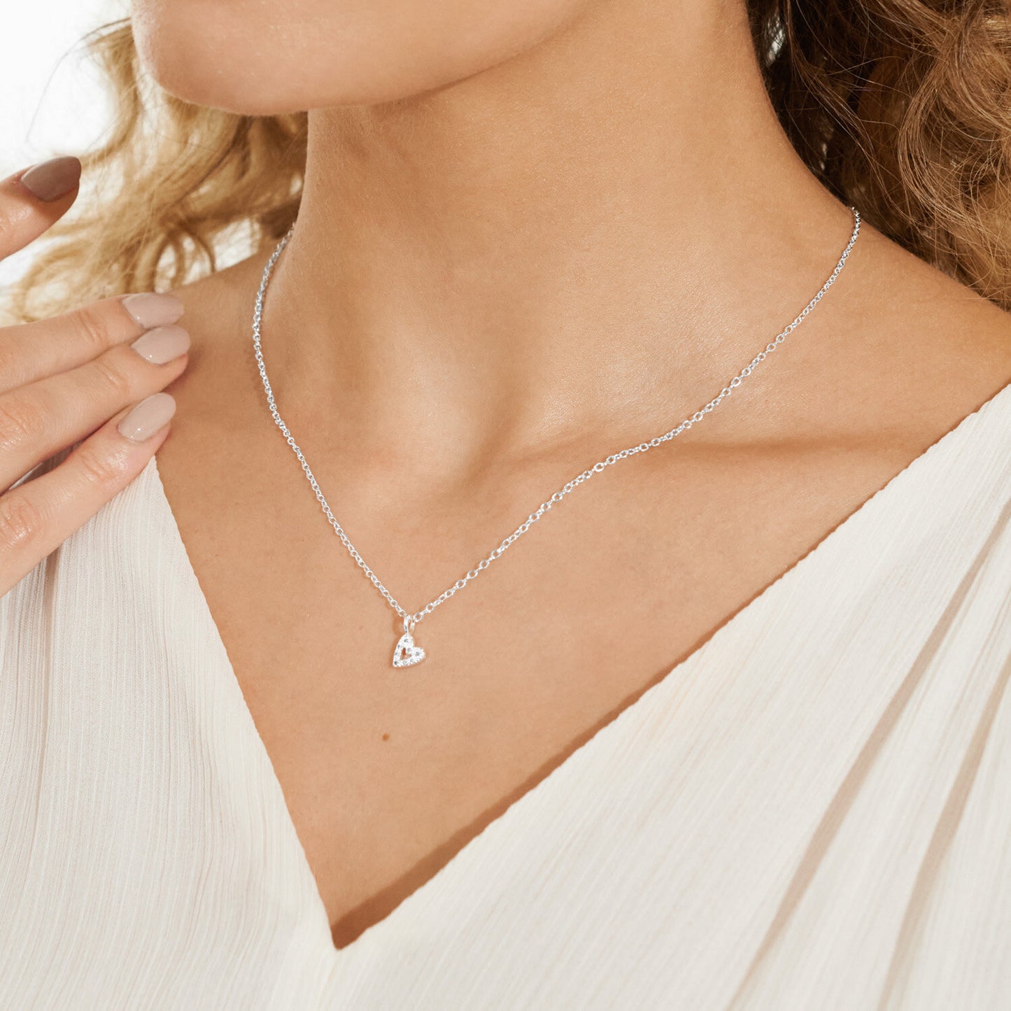Mini Charms Pave Offset Silver Heart Necklace