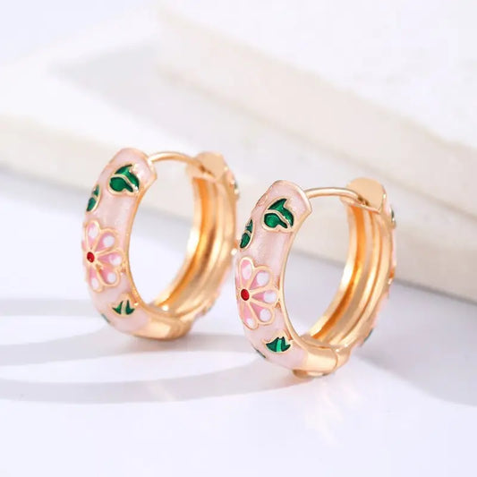 Vintage Cloisonne Enamel Floral Hoop