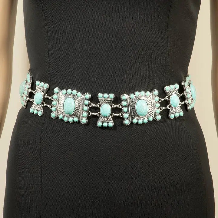 Turquoise Stone Western Concho Chain Belt
