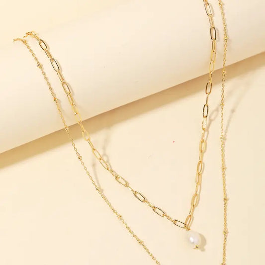 Layered Pearl Charm Necklace