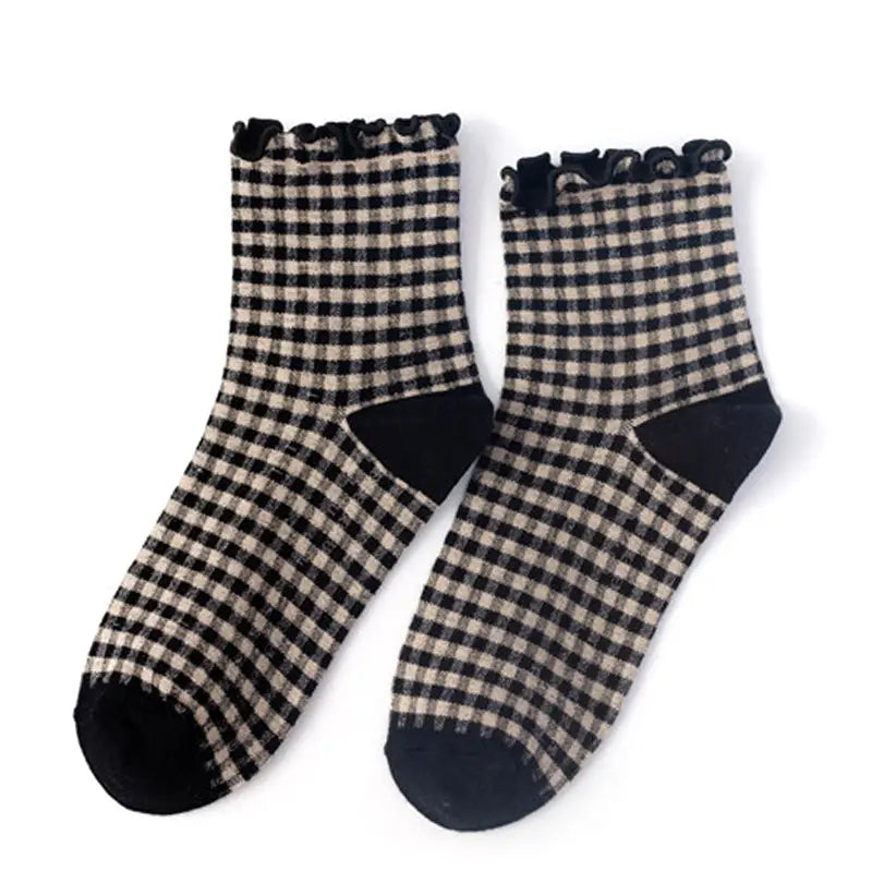Ruffle Trim Plaid Ankle Socks
