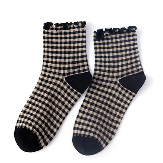 Ruffle Trim Plaid Ankle Socks