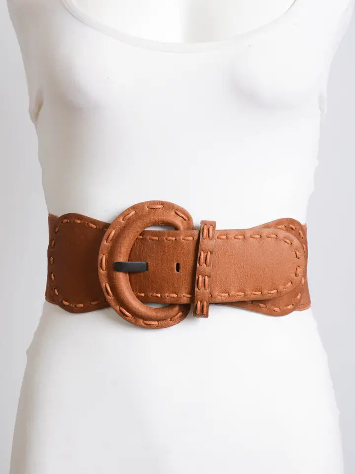 Distressed Look Wide Stich Belt