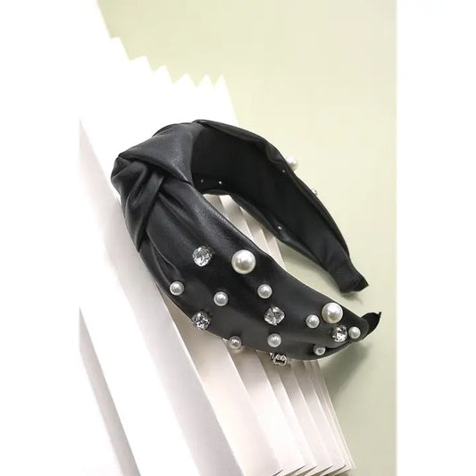 Wide Knotted Pearl & Rhinestone Headband