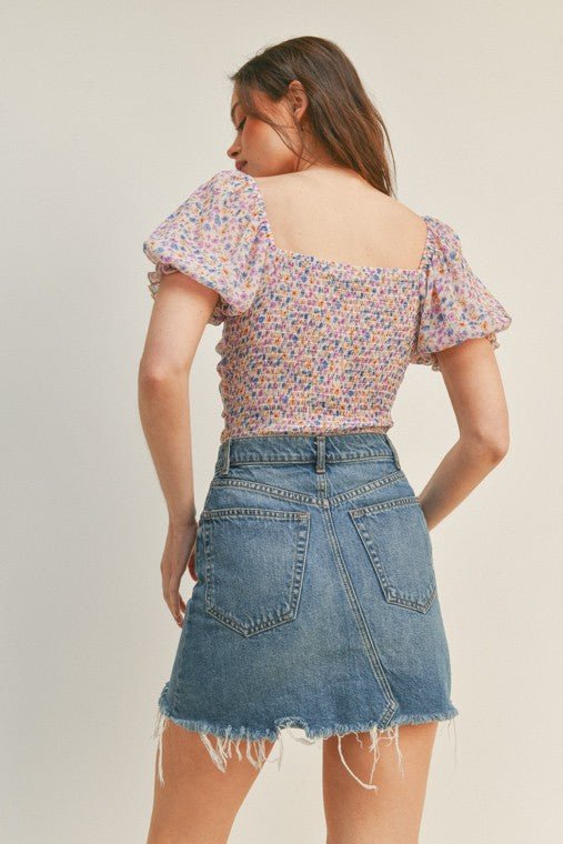 Floral Ruffle Shirring Bodysuit - Polished Boutique
