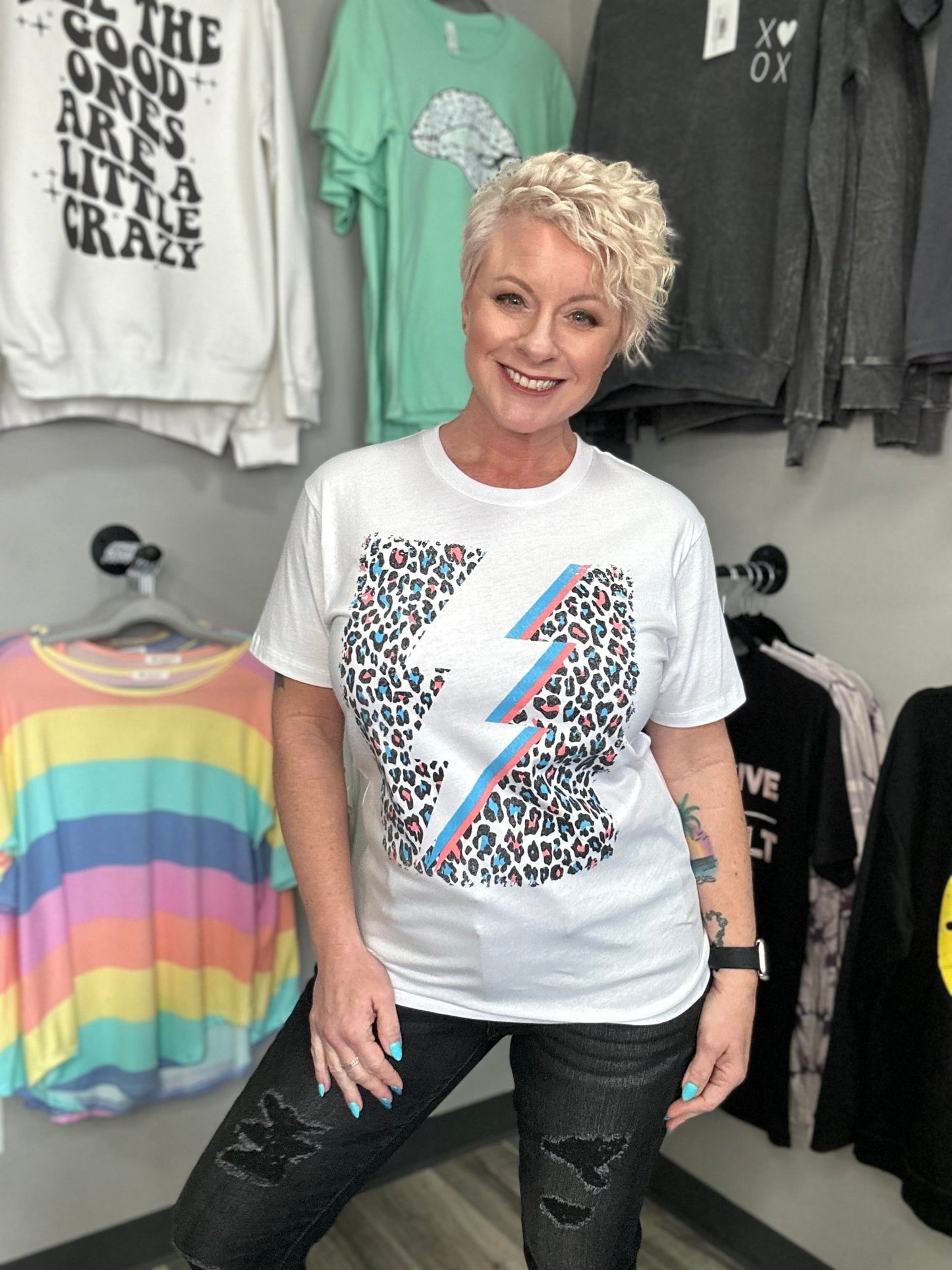 Leopard and Flash Tee - Lazy Daisy Boutique
