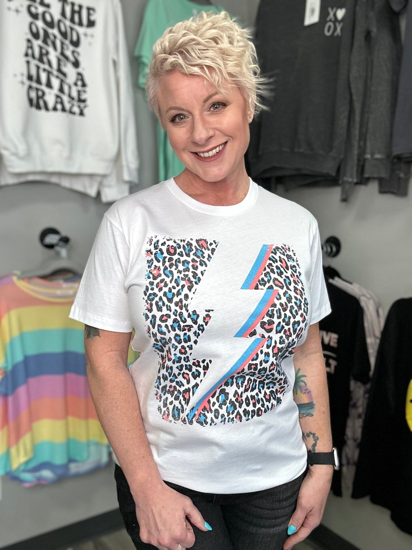 Leopard and Flash Tee - Lazy Daisy Boutique