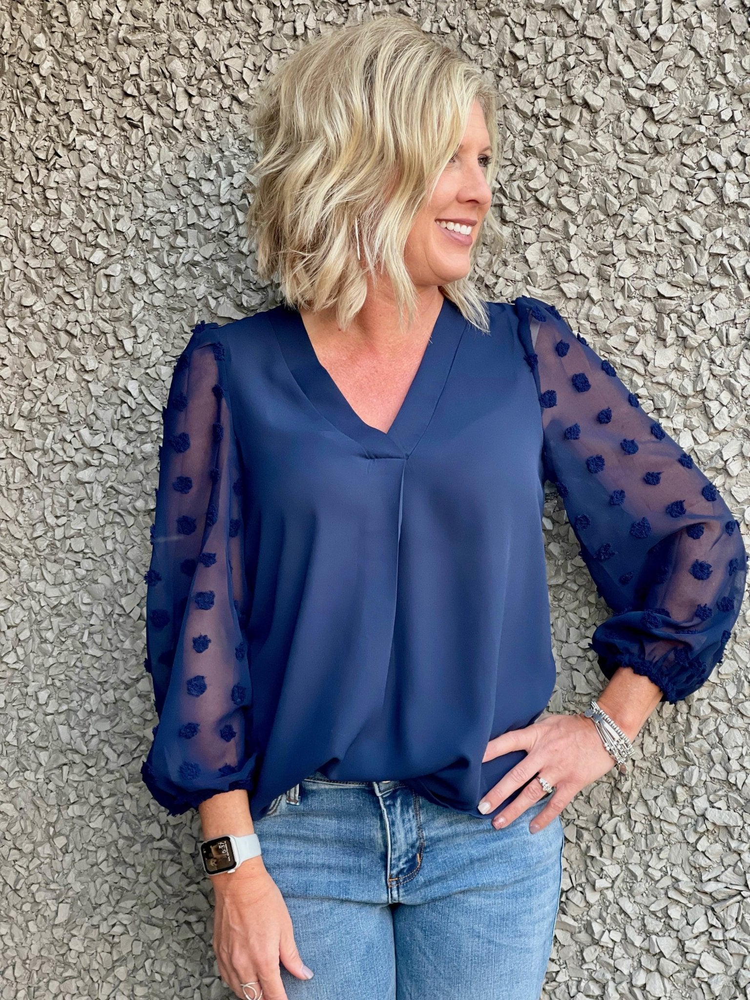 Miss Sparkling Long Sleeved Dotted Top Polished Boutique