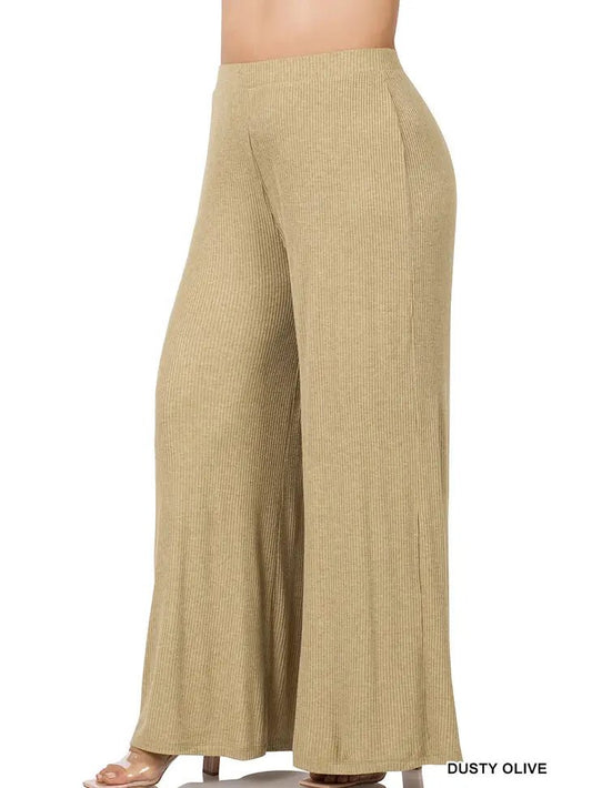 Mocha Ribbed Pants *Plus* - Polished Boutique